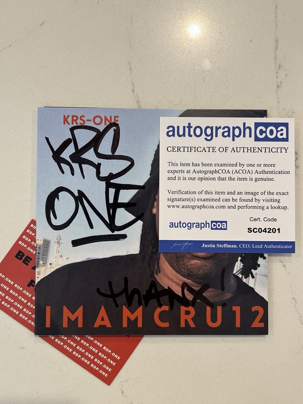 KRS one IMAMCRU12 Signed CD / Rare Autograph /Icon / Big Autograph COA ACOA #2
